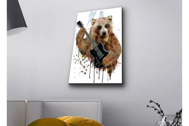 Canvas-taulu LED-valaistuksella - Karhu soittaa sähkökitaraa aurinkolasien kanssa - Ruskea / Musta / Beige - Sisustustuotteet - Taulu & taide - Canvas-taulu