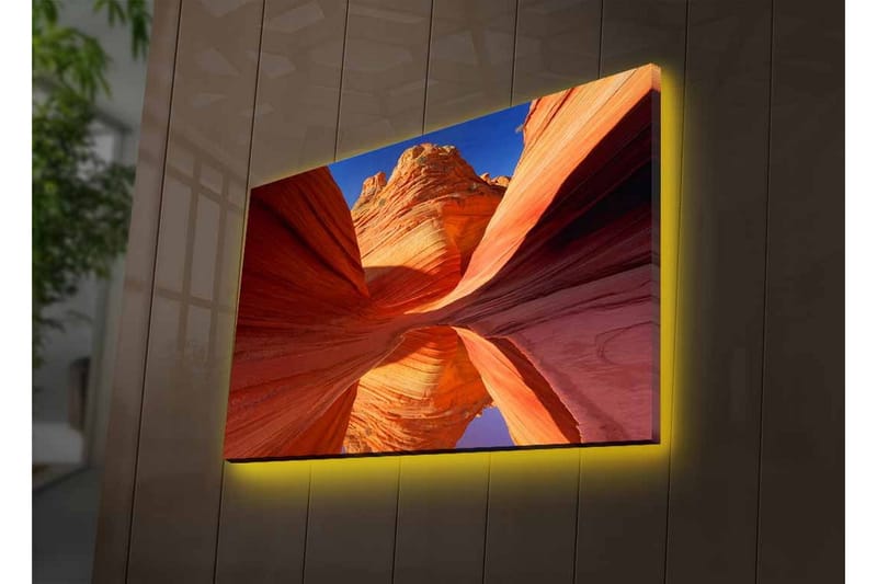 Canvas-taulu LED-valaistuksella - Kaunis kanjoni lämpimin sävyin kaarevine kallioseinämineen - Punainen / Oranssi / Sininen - Sisustustuotteet - Taulu & taide - Canvas-taulu