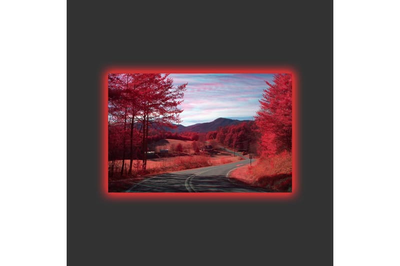 Canvas-taulu LED-valaistuksella - Kaunis maisemanäkymä punaisilla puilla ja mutkittelevalla tiellä - Punainen / Tummanpunainen - Sisustustuotteet - Taulu & taide - Canvas-taulu
