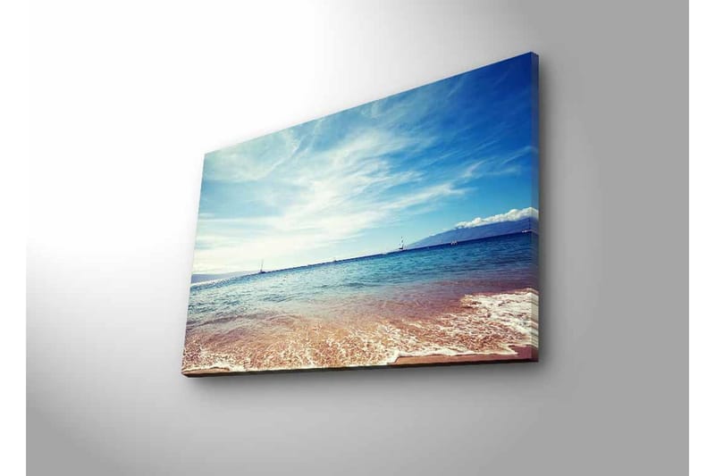 Canvas-taulu LED-valaistuksella - Kaunis merinäköala kirkkaan sinisellä taivaalla ja pehmeillä aalloilla - Sininen / Beige / Valkoinen - Sisustustuotteet - Taulu & taide - Canvas-taulu