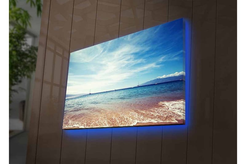 Canvas-taulu LED-valaistuksella - Kaunis merinäköala kirkkaan sinisellä taivaalla ja pehmeillä aalloilla - Sininen / Beige / Valkoinen - Sisustustuotteet - Taulu & taide - Canvas-taulu
