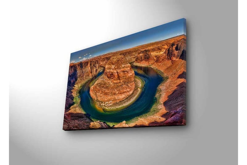 Canvas-taulu LED-valaistuksella - Kaunis näkymä mutkittelevalle joelle, jota ympäröivät dramaattiset kalliot - Punainen / Vihreä / Sininen - Sisustustuotteet - Taulu & taide - Canvas-taulu