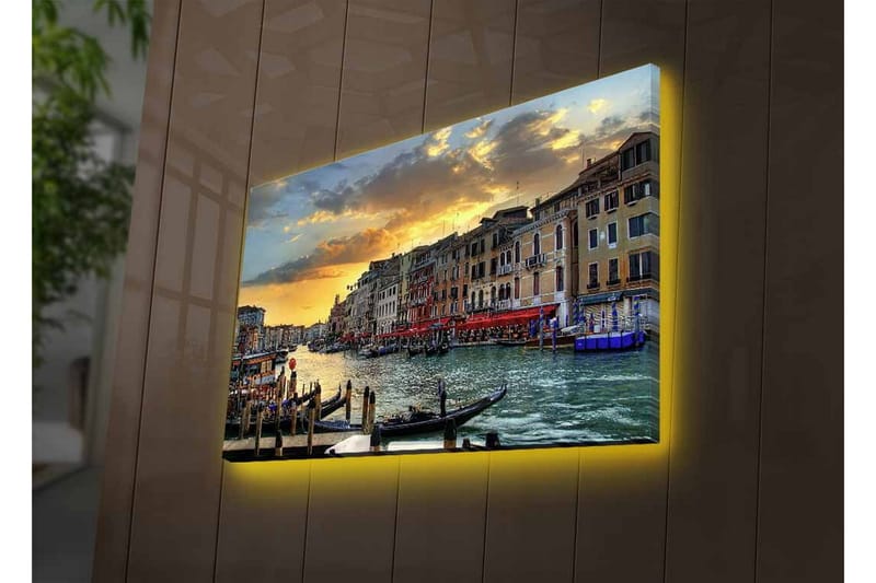 Canvas-taulu LED-valaistuksella - Kaunis näkymä venetsialaiselle kanavalle auringonlaskun aikaan - Sininen / Oranssi / Beige - Sisustustuotteet - Taulu & taide - Canvas-taulu