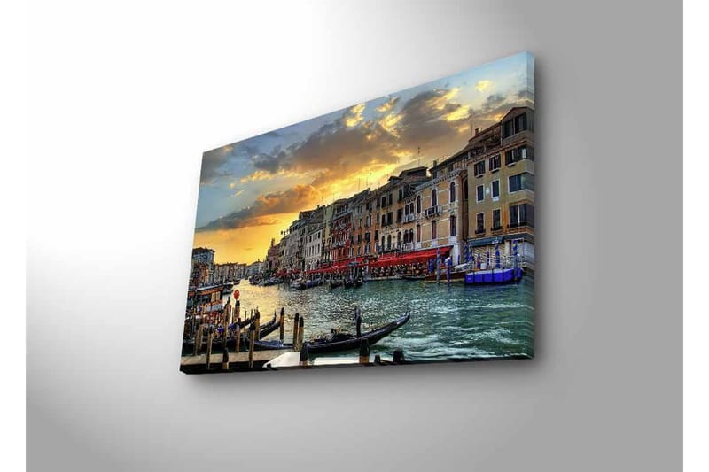 Canvas-taulu LED-valaistuksella - Kaunis näkymä venetsialaiselle kanavalle auringonlaskun aikaan - Sininen / Oranssi / Beige - Sisustustuotteet - Taulu & taide - Canvas-taulu