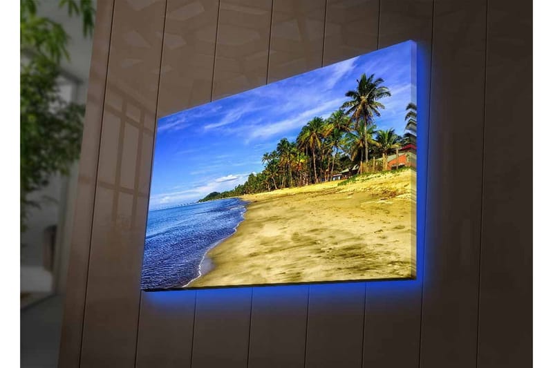 Canvas-taulu LED-valaistuksella - Kaunis ranta palmujen ja kirkkaan sinisen taivaan kanssa - Sininen / Vihreä / Beige - Sisustustuotteet - Taulu & taide - Canvas-taulu