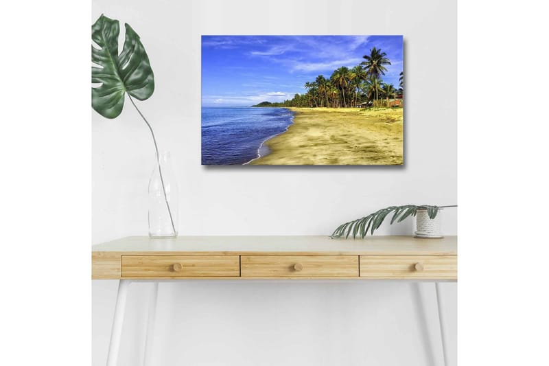 Canvas-taulu LED-valaistuksella - Kaunis ranta palmujen ja kirkkaan sinisen taivaan kanssa, Sininen / Vihreä / Beige