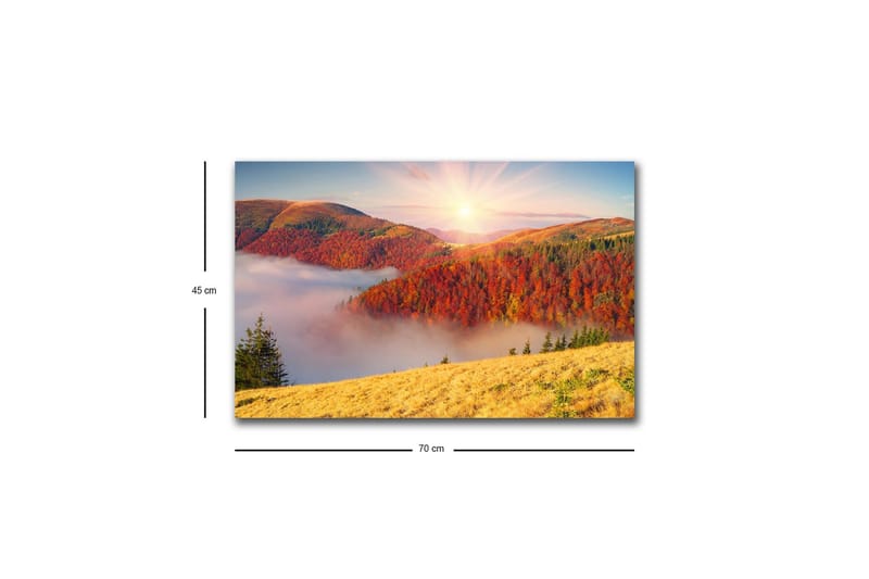 Canvas-taulu LED-valaistuksella - Kaunis syysmaisema värikkäillä puilla ja auringonnousulla - Punainen / Oranssi / Keltainen - Sisustustuotteet - Taulu & taide - Canvas-taulu