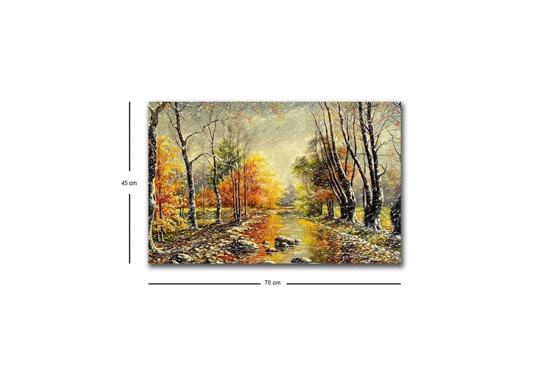 Canvas-taulu LED-valaistuksella - Kaunis syysmaisema peilimäisellä joella, jota ympäröivät värikkäät puut - Oranssi / Vihreä / Ruskea - Sisustustuotteet - Taulu & taide - Canvas-taulu