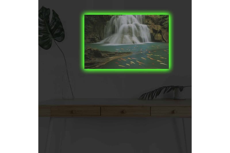 Canvas-taulu LED-valaistuksella - Kaunis vesiputous ja uivia karppeja kirkkaassa vedessä - Turkoosi / Vihreä / Oranssi - Sisustustuotteet - Taulu & taide - Canvas-taulu