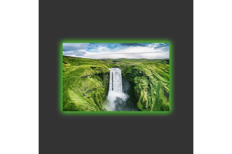 Canvas-taulu LED-valaistuksella - Kaunis vesiputous rehevässä laaksossa - Vihreä / Valkoinen / Sininen - Sisustustuotteet - Taulu & taide - Canvas-taulu