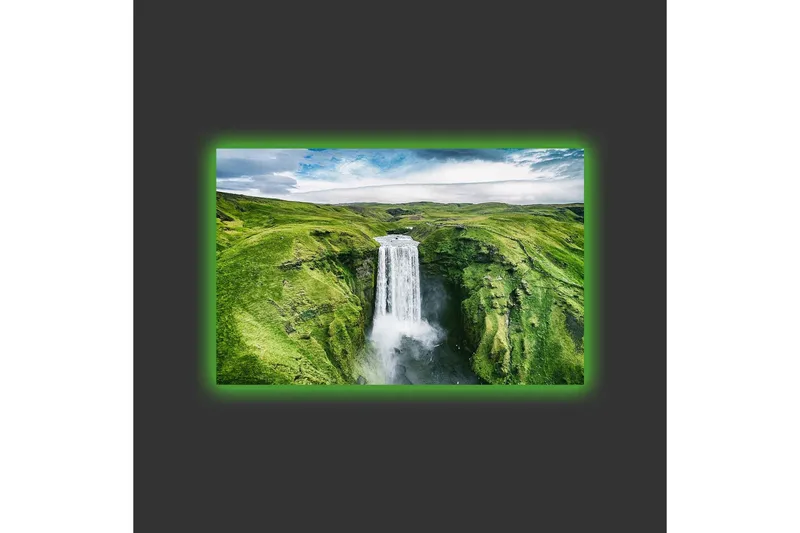 Canvas-taulu LED-valaistuksella - Kaunis vesiputous rehevässä laaksossa - Vihreä / Valkoinen / Sininen - Sisustustuotteet - Taulu & taide - Canvas-taulu