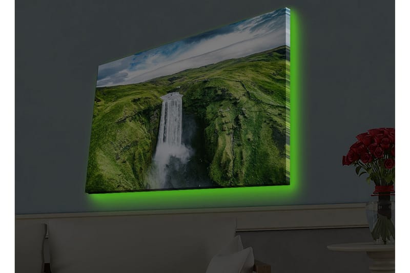 Canvas-taulu LED-valaistuksella - Kaunis vesiputous rehevässä laaksossa - Vihreä / Valkoinen / Sininen - Sisustustuotteet - Taulu & taide - Canvas-taulu