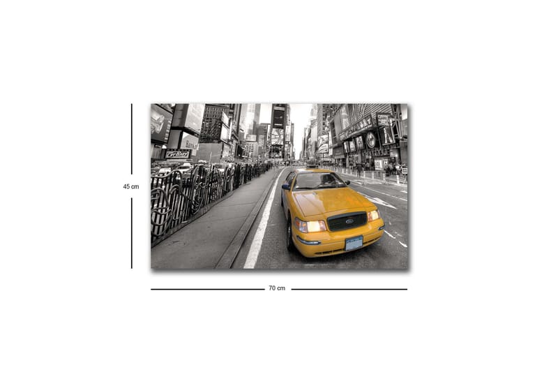 Canvas-taulu LED-valaistuksella - Keltainen taksi mustavalkoisessa Times Squaren kaupunkikuvassa - Keltainen / Musta / Harmaa - Sisustustuotteet - Taulu & taide - Canvas-taulu