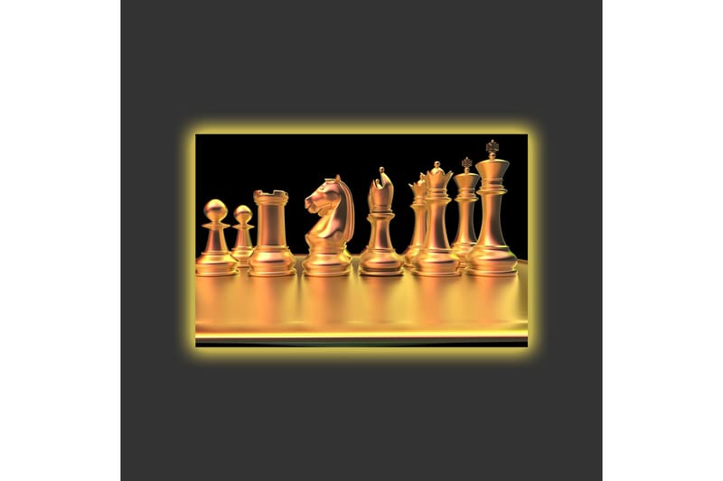 Canvas-taulu LED-valaistuksella - Kiiltävät shakkinappulat kultaisissa sävyissä - Kulta / Musta - Sisustustuotteet - Taulu & taide - Canvas-taulu