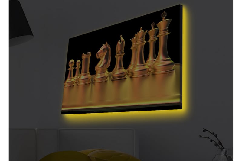 Canvas-taulu LED-valaistuksella - Kiiltävät shakkinappulat kultaisissa sävyissä - Kulta / Musta - Sisustustuotteet - Taulu & taide - Canvas-taulu