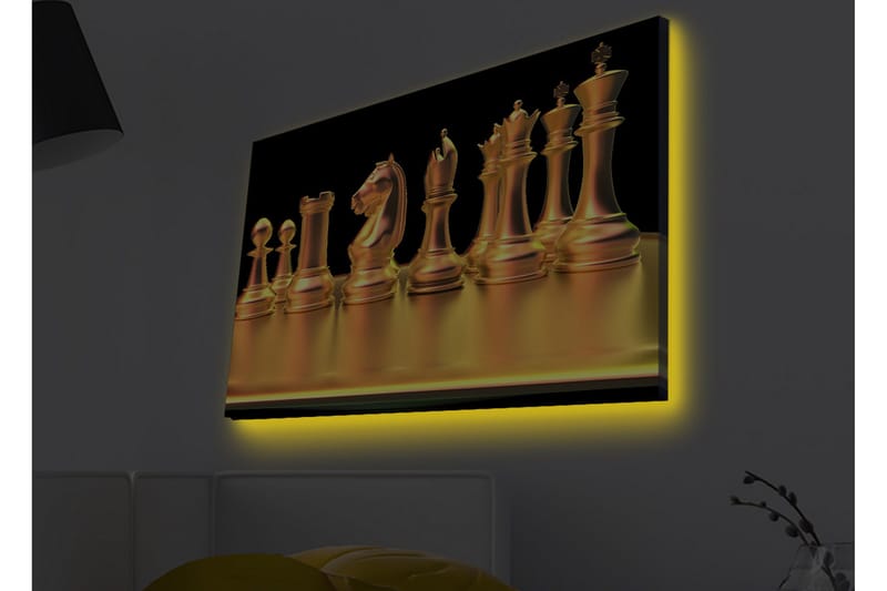 Canvas-taulu LED-valaistuksella - Kiiltävät shakkinappulat kultaisissa sävyissä - Kulta / Musta - Sisustustuotteet - Taulu & taide - Canvas-taulu