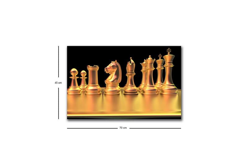 Canvas-taulu LED-valaistuksella - Kiiltävät shakkinappulat kultaisissa sävyissä - Kulta / Musta - Sisustustuotteet - Taulu & taide - Canvas-taulu