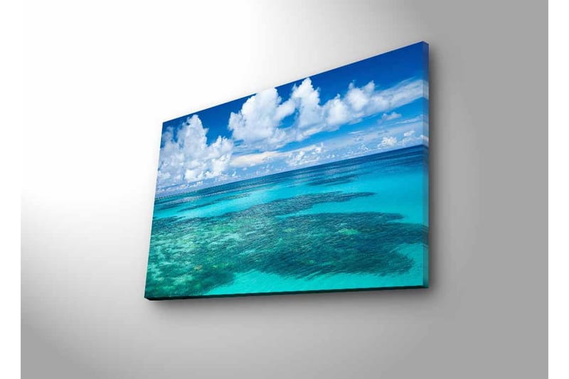 Canvas-taulu LED-valaistuksella - Kirkkaan sininen merinäkymä koralliriutalla ja valkoisilla pilvillä - Sininen / Turkoosi / Valkoinen - Sisustustuotteet - Taulu & taide - Canvas-taulu