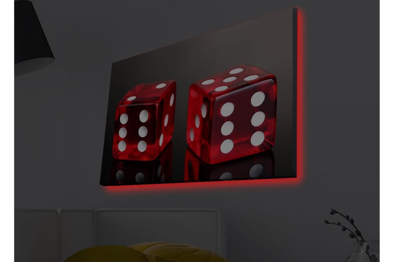 Canvas-taulu LED-valaistuksella - Kirkkaanpunaiset nopat valkoisilla pisteillä - Punainen / Valkoinen - Sisustustuotteet - Taulu & taide - Canvas-taulu