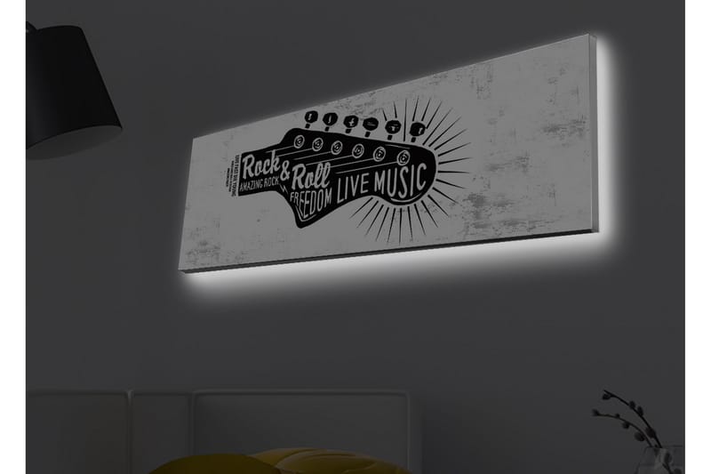 Canvas-taulu LED-valaistuksella - Kitara ja teksti, joka juhlistaa rock-musiikkia ja vapautta - Musta / Valkoinen - Sisustustuotteet - Taulu & taide - Canvas-taulu