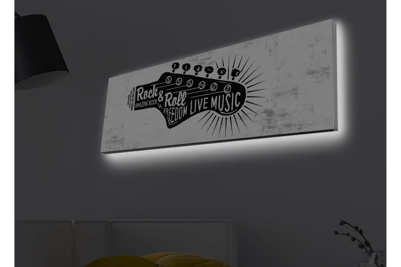 Canvas-taulu LED-valaistuksella - Kitara ja teksti, joka juhlistaa rock-musiikkia ja vapautta - Musta / Valkoinen - Sisustustuotteet - Taulu & taide - Canvas-taulu
