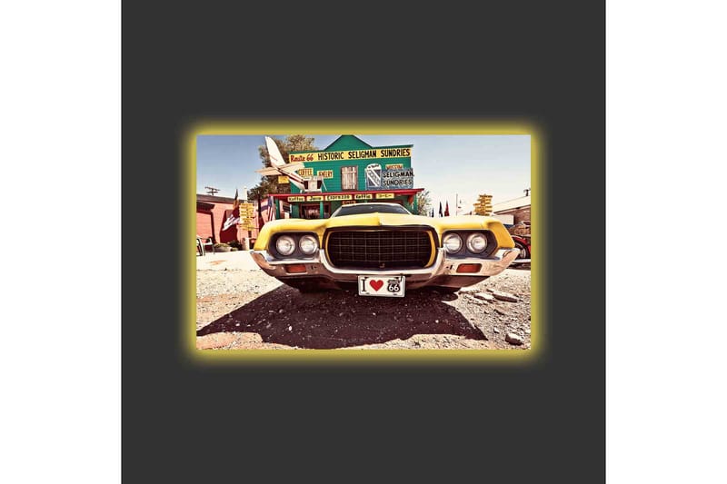 Canvas-taulu LED-valaistuksella - Klassinen amerikkalainen auto retrotyyliin - Keltainen / Harmaa / Musta - Sisustustuotteet - Taulu & taide - Canvas-taulu