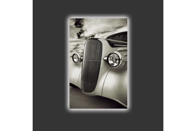 Canvas-taulu LED-valaistuksella - Klassinen auto elegantilla muotoilulla - Valkoinen / Musta / Harmaa - Sisustustuotteet - Taulu & taide - Canvas-taulu