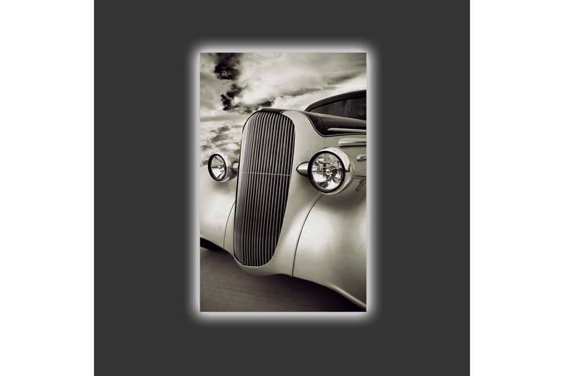Canvas-taulu LED-valaistuksella - Klassinen auto elegantilla muotoilulla - Valkoinen / Musta / Harmaa - Sisustustuotteet - Taulu & taide - Canvas-taulu