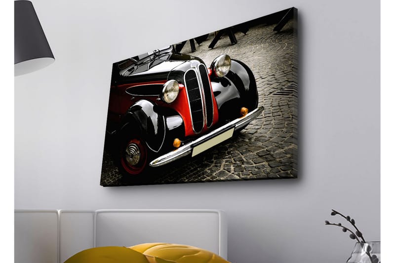 Canvas-taulu LED-valaistuksella - Klassinen auto retrotyylillä, Musta / Punainen / Hopea