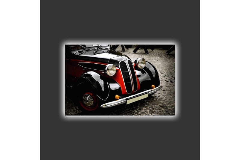Canvas-taulu LED-valaistuksella - Klassinen auto retrotyylillä - Musta / Punainen / Hopea - Sisustustuotteet - Taulu & taide - Canvas-taulu