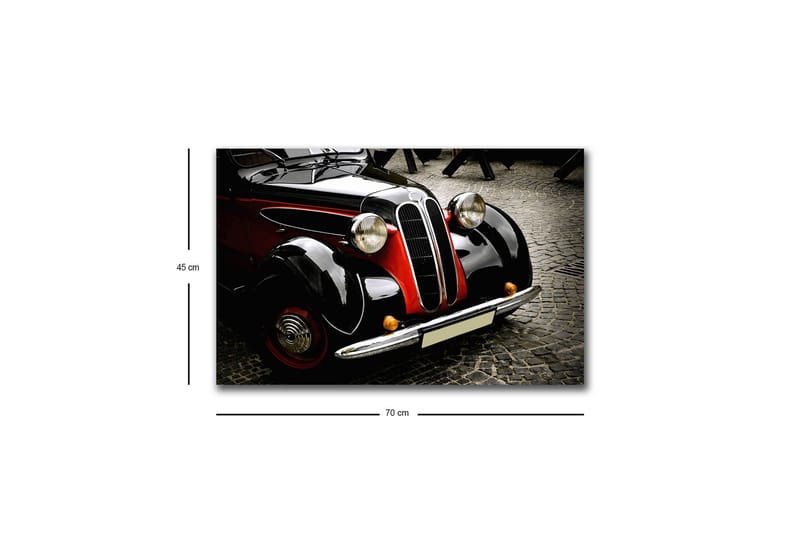 Canvas-taulu LED-valaistuksella - Klassinen auto retrotyylillä - Musta / Punainen / Hopea - Sisustustuotteet - Taulu & taide - Canvas-taulu