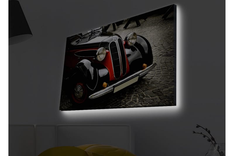 Canvas-taulu LED-valaistuksella - Klassinen auto retrotyylillä - Musta / Punainen / Hopea - Sisustustuotteet - Taulu & taide - Canvas-taulu