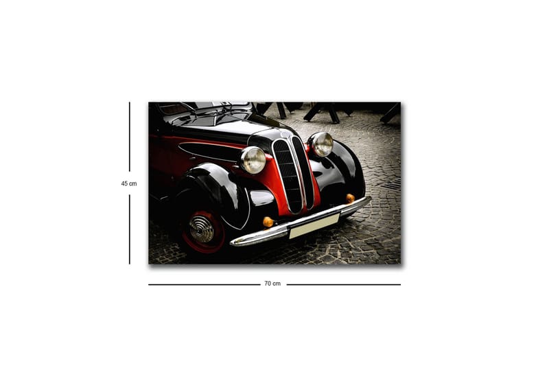 Canvas-taulu LED-valaistuksella - Klassinen auto retrotyylillä - Musta / Punainen / Hopea - Sisustustuotteet - Taulu & taide - Canvas-taulu