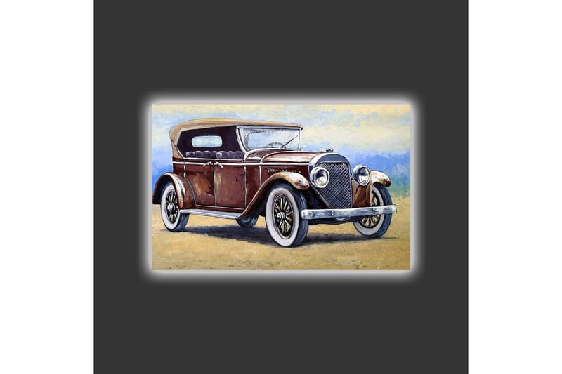 Canvas-taulu LED-valaistuksella - Klassinen auto vintage-designilla - Tummanpunainen / Harmaa / Beige - Sisustustuotteet - Taulu & taide - Canvas-taulu