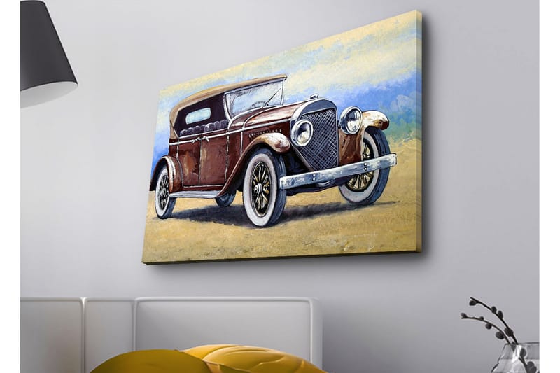 Canvas-taulu LED-valaistuksella - Klassinen auto vintage-designilla - Tummanpunainen / Harmaa / Beige - Sisustustuotteet - Taulu & taide - Canvas-taulu