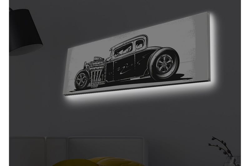 Canvas-taulu LED-valaistuksella - Klassinen hot rod -auto mustavalkoisena, Musta / Valkoinen