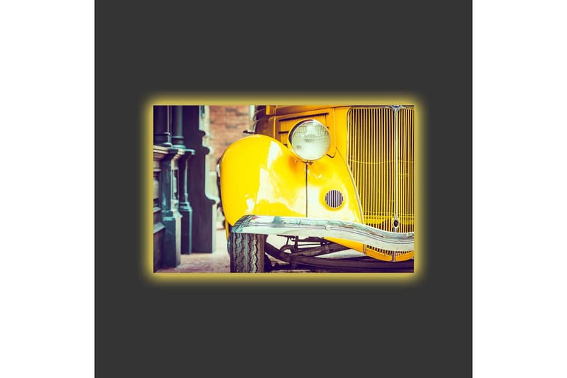 Canvas-taulu LED-valaistuksella - Klassinen keltainen auto retrotyylillä - Keltainen / Musta / Harmaa - Sisustustuotteet - Taulu & taide - Canvas-taulu