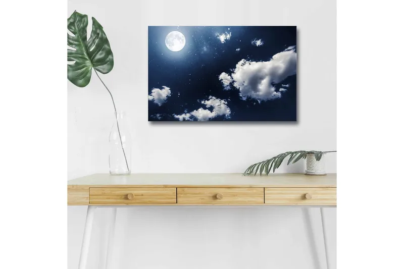 Canvas-taulu LED-valaistuksella - Komea vaaleanpunainen puu värikkäällä niityllä, nan