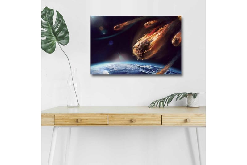 Canvas-taulu LED-valaistuksella - Komeetta törmää Maahan dramaattisessa avaruusmaisemassa - Tummansininen / Oranssi / Harmaa - Sisustustuotteet - Taulu & taide - Canvas-taulu