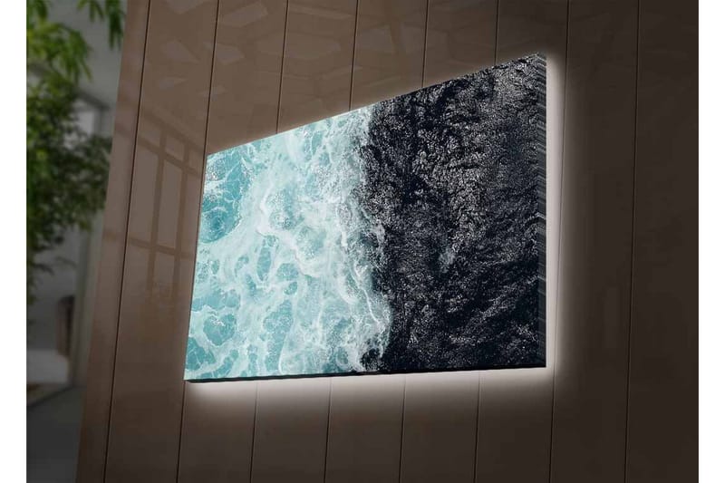 Canvas-taulu LED-valaistuksella - Kontrasti turkoosien aaltojen ja syvän mustan merenpinnan välillä - Turkoosi / Musta - Sisustustuotteet - Taulu & taide - Canvas-taulu