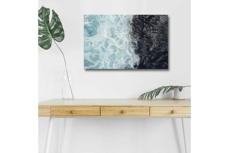 Canvas-taulu LED-valaistuksella - Kontrasti turkoosien aaltojen ja syvän mustan merenpinnan välillä, Turkoosi / Musta