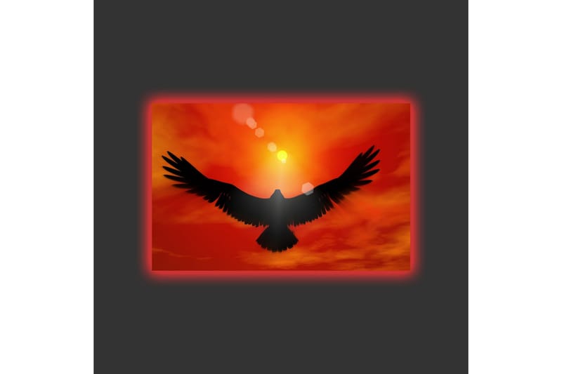 Canvas-taulu LED-valaistuksella - Kotkan siluetti lentää kohti auringonlaskua kirkkaissa väreissä - Punainen / Musta / Oranssi - Sisustustuotteet - Taulu & taide - Canvas-taulu
