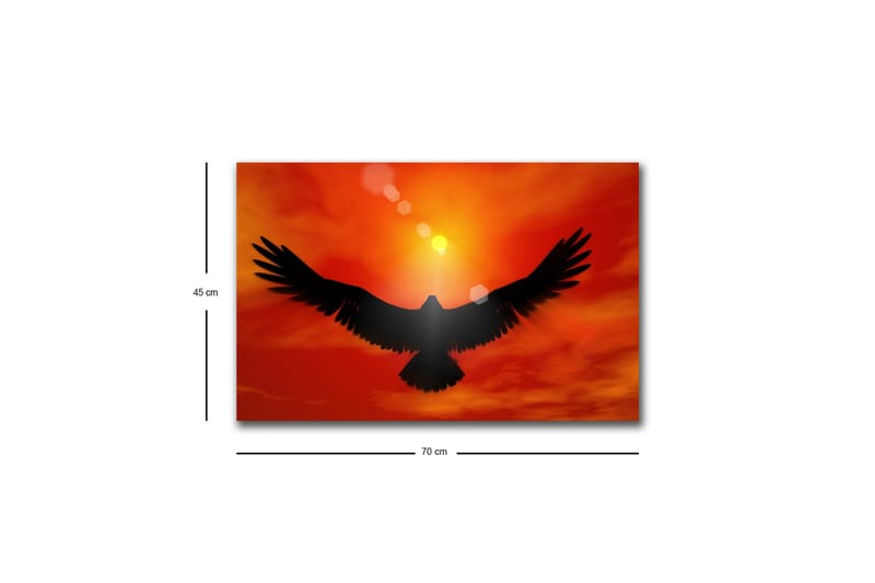 Canvas-taulu LED-valaistuksella - Kotkan siluetti lentää kohti auringonlaskua kirkkaissa väreissä - Punainen / Musta / Oranssi - Sisustustuotteet - Taulu & taide - Canvas-taulu