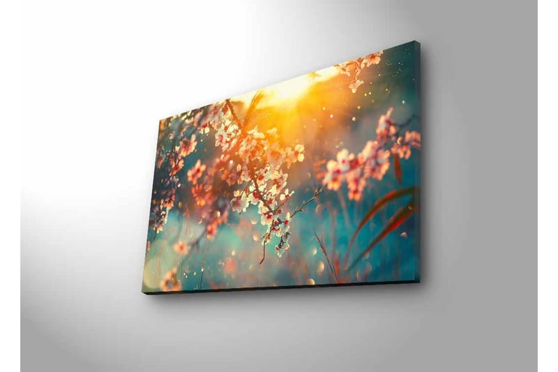 Canvas-taulu LED-valaistuksella - Kukkivat oksat pehmeässä valossa - Vaaleanpunainen / Sininen / Kulta - Sisustustuotteet - Taulu & taide - Canvas-taulu