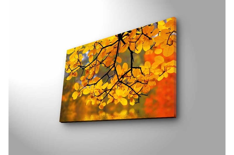 Canvas-taulu LED-valaistuksella - Kultaiset syksyn lehdet roikkuvat oksalla - Kulta / Vihreä / Oranssi - Sisustustuotteet - Taulu & taide - Canvas-taulu