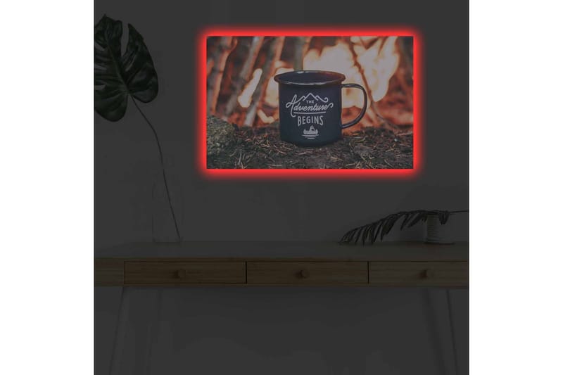 Canvas-taulu LED-valaistuksella - Kuppi tekstillä ja vuoristomaisemalla taustalla - Tummansininen / Oranssi / Vihreä - Sisustustuotteet - Taulu & taide - Canvas-taulu