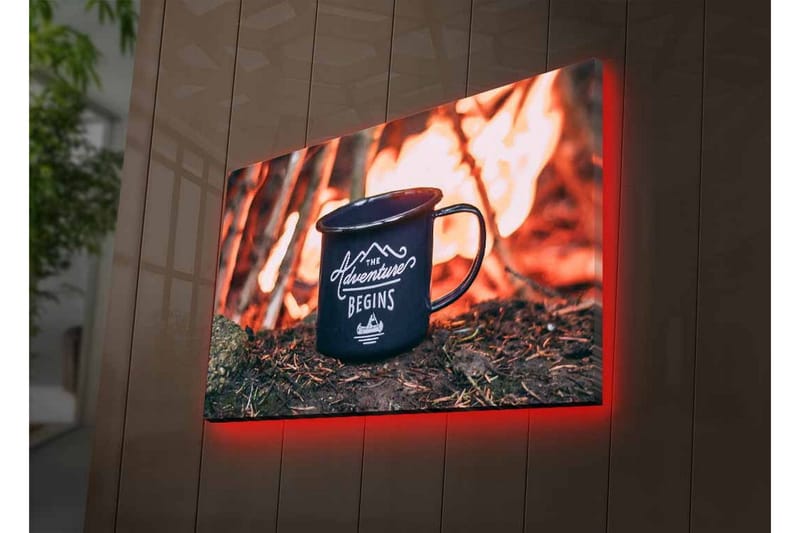 Canvas-taulu LED-valaistuksella - Kuppi tekstillä ja vuoristomaisemalla taustalla - Tummansininen / Oranssi / Vihreä - Sisustustuotteet - Taulu & taide - Canvas-taulu