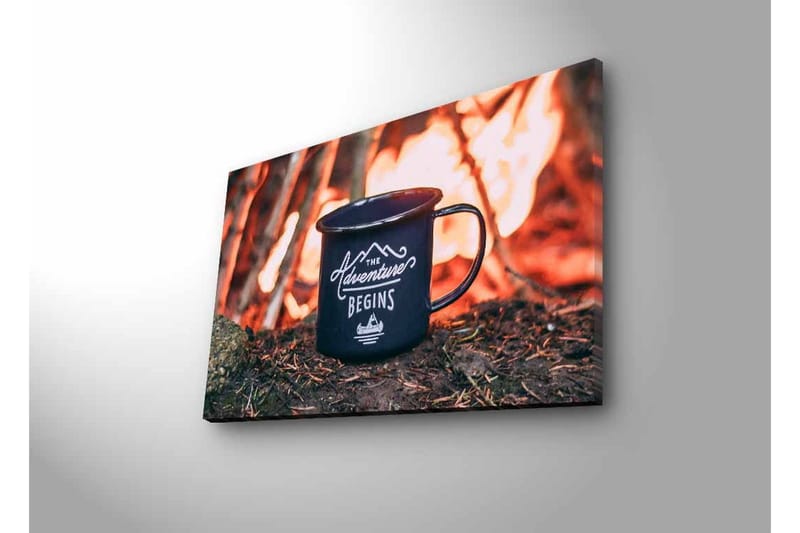 Canvas-taulu LED-valaistuksella - Kuppi tekstillä ja vuoristomaisemalla taustalla - Tummansininen / Oranssi / Vihreä - Sisustustuotteet - Taulu & taide - Canvas-taulu