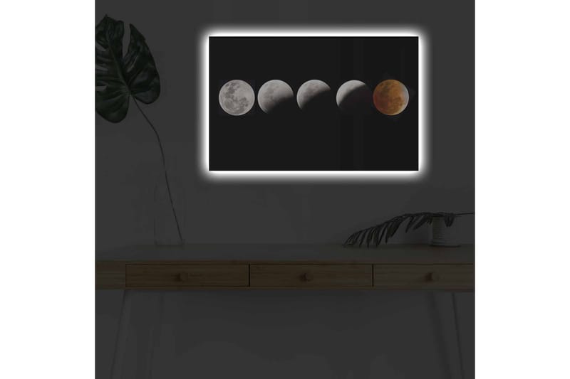 Canvas-taulu LED-valaistuksella - Kuun vaiheet eri muodoissa mustalla taustalla - Harmaa / Musta / Punainen - Sisustustuotteet - Taulu & taide - Canvas-taulu