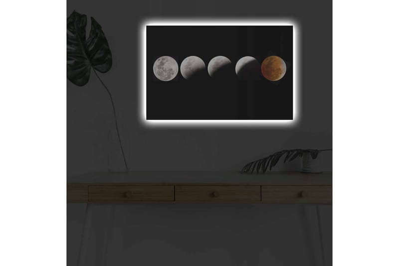 Canvas-taulu LED-valaistuksella - Kuun vaiheet eri muodoissa mustalla taustalla - Harmaa / Musta / Punainen - Sisustustuotteet - Taulu & taide - Canvas-taulu